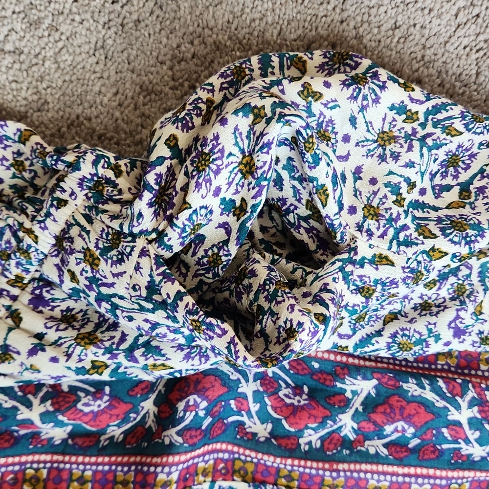 Lucky Brand Floral Boho Maxi Dress Size S White Multicolor Cap Sleeve - Picture 4 of 5